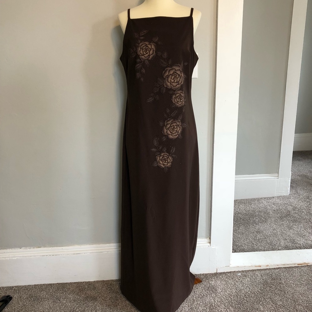 Vintage CDC brown beaded gown with square neckline